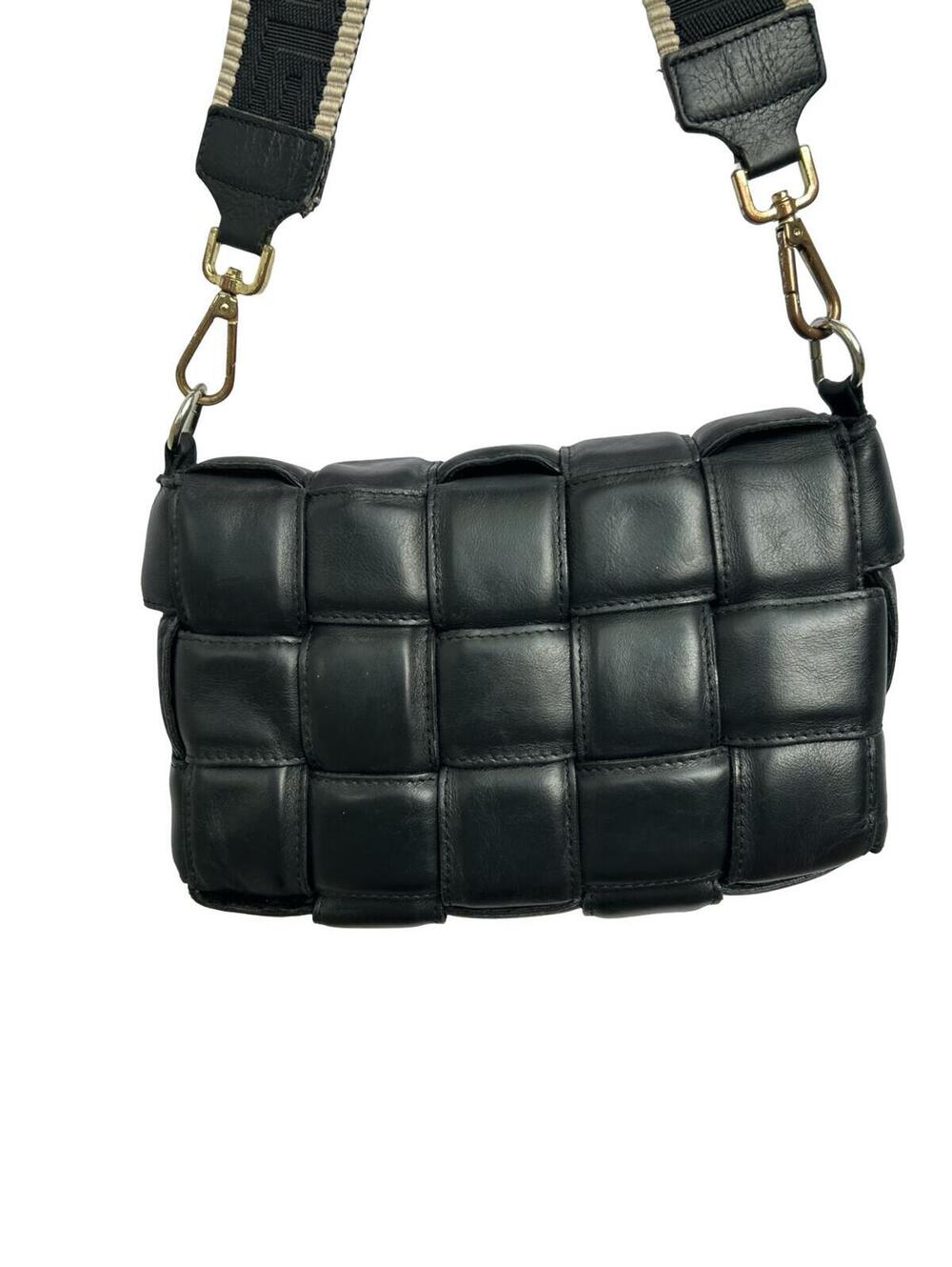Unica Firenze Black Woven Leather Shoulder Bag Made in Italy Crossbody Purse